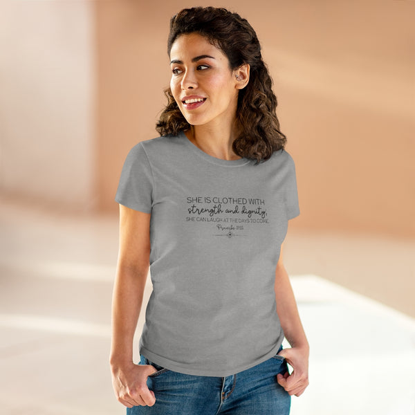 Proverbs 31:25 Women's Heavy Cotton Tee