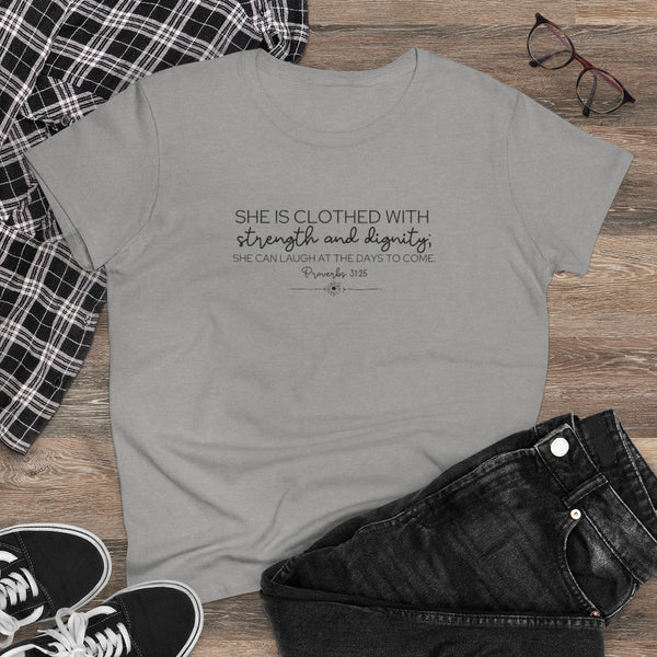 Proverbs 31:25 Women's Heavy Cotton Tee