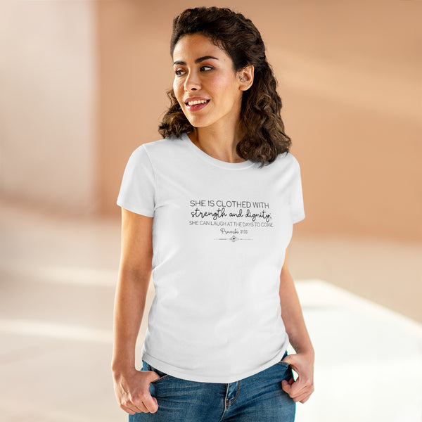 Proverbs 31:25 Women's Heavy Cotton Tee