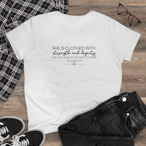 Proverbs 31:25 Women's Heavy Cotton Tee